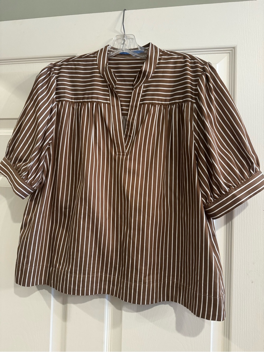 J. McLaughlin Brown and White Striped Shirt NWOT